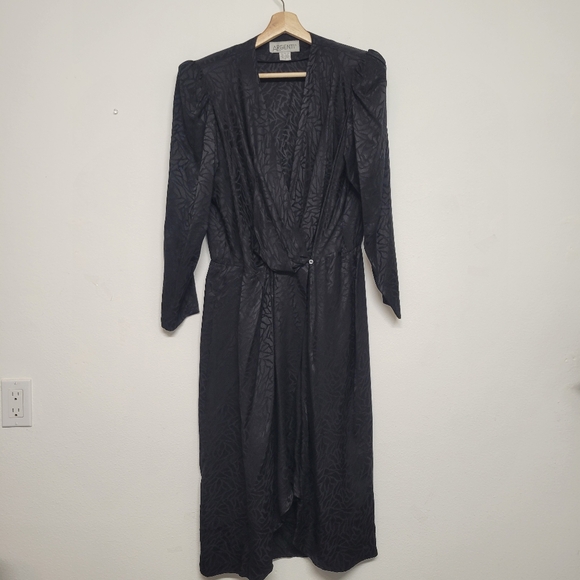 Argenti Silk Vintage Elegant Black Long Sleeve Paisley With Pockets, Belt Dress - Picture 3 of 13